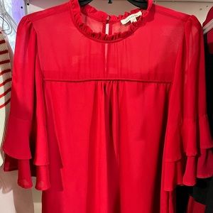 NWOT Red Mesh Ruffle Sleeve Blouse